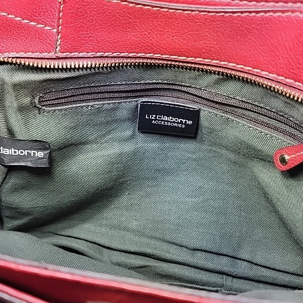 Vintage Leather Liz Claiborne Habdbag, Purse. Red Leather Tote Bag - Picture 5 of 14
